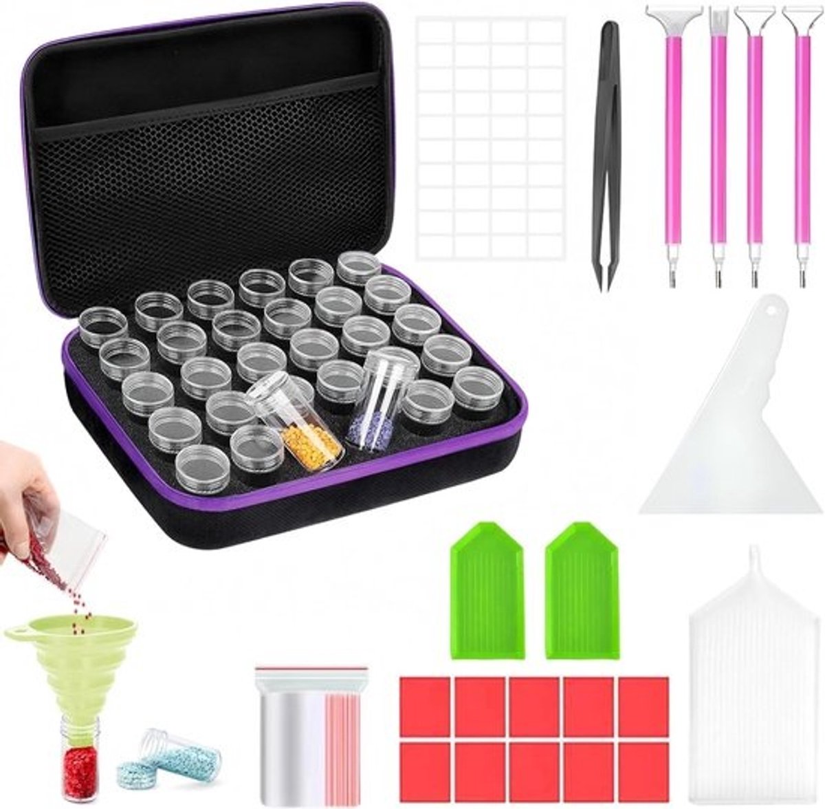 Diamant Painting Opbergbox - Accessoires Houder - Hobby Knutselen - 30 Kleine Dosen - 20 x 16 x 7.5 cm