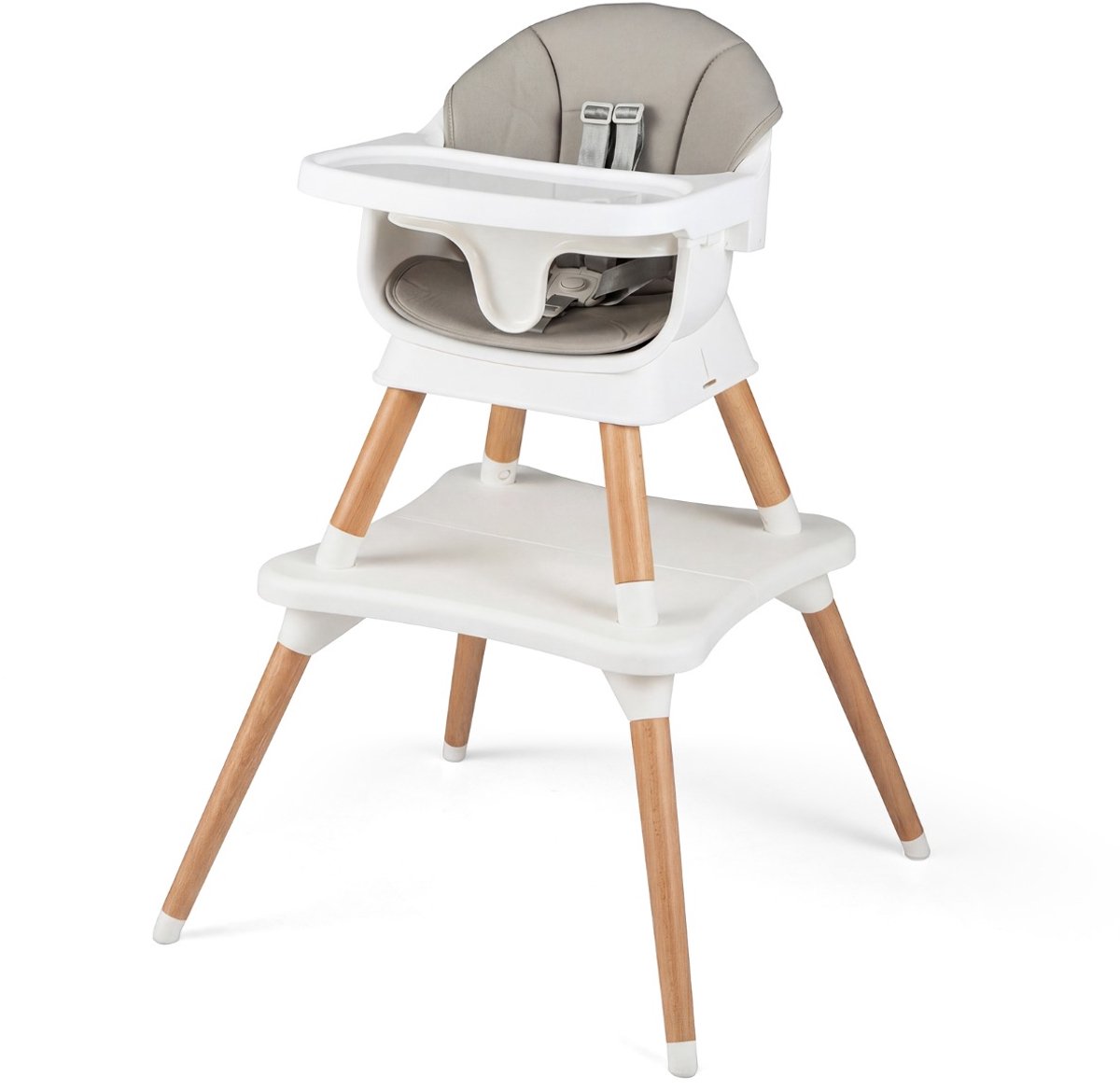SureDeal® - Hoge kinderstoel - Verstelbaar - Poten Massief Hout - Afneembaar Dienblad - 64x64x95 cm - Grijs