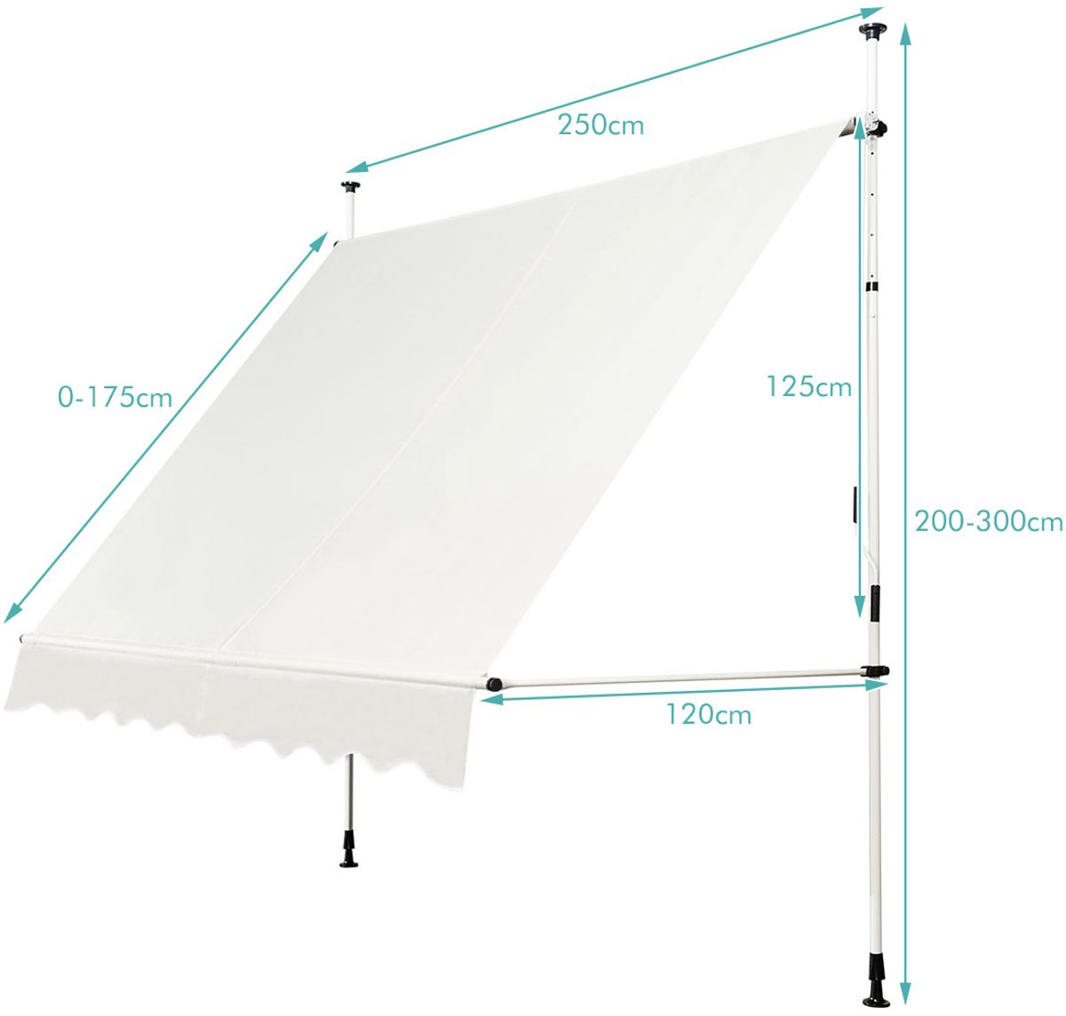 SureDeal® - Luifel - Uitschuifbare Zonwering - Handmatige Slinger Hoogte - 250x120 cm - Beige