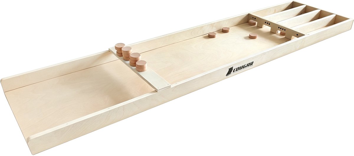 Cougar Mini Sjoelbak Naturel 120 cm – Houten Sjoelbak met 20 Sjoelschijven – Compact Shuffleboard – Gezelschapsspel voor Binnen – Familiespel vanaf 3 Jaar