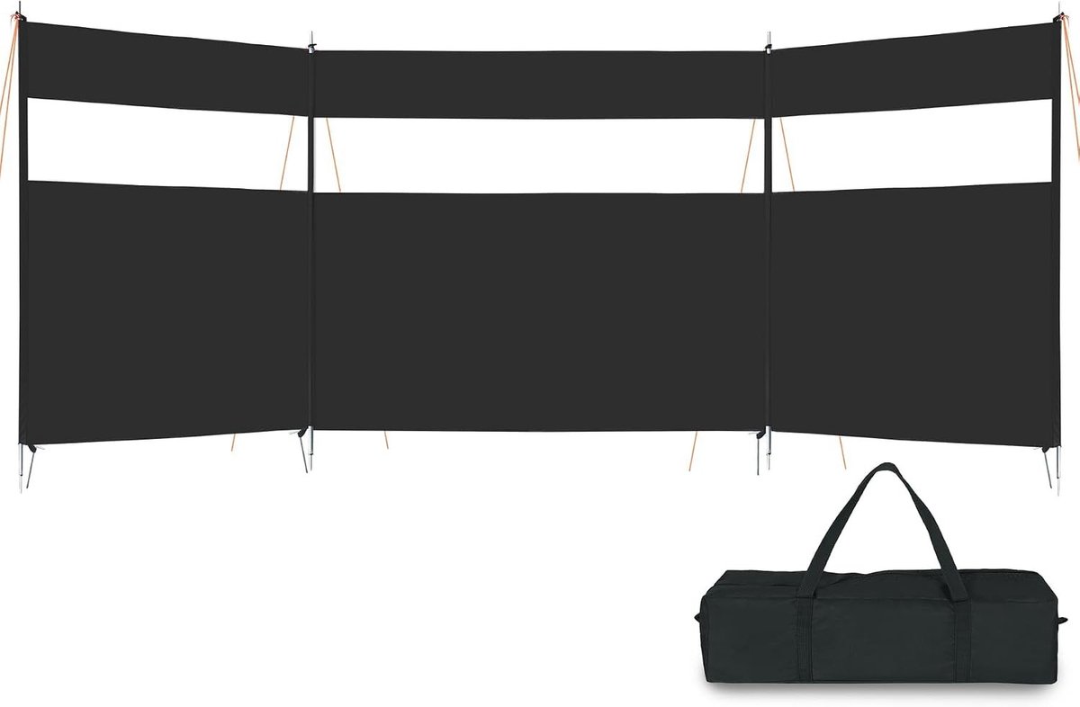 Zware Privacy Scherm voor Kamperen met Kijkvenster en Stalen Stokken, Ideaal voor Caravan, Tuin, BBQ, Picknick en Kampvuur, Zwart