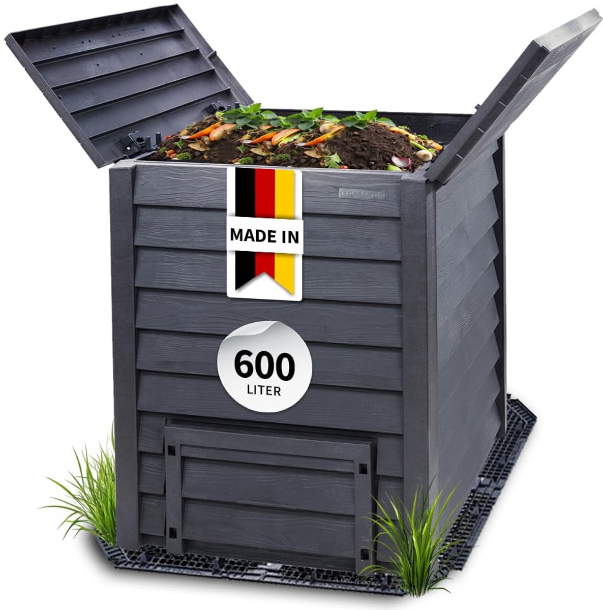 Famanu – Compostvat van 600 liter met bodemrooster, ideaal voor het composteren van organisch afval
