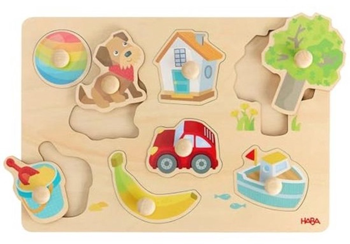 Houten Puzzel Eerste Woorden met Grote Handgrepen voor Baby's – Leren, Kleuren en Vormen Herkennen vanaf 12 Maanden