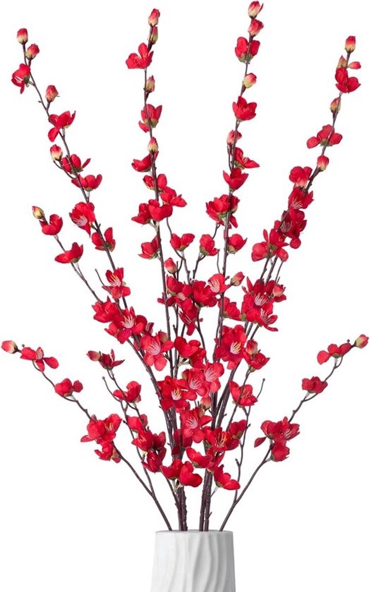 Kunstplanten Bloemen voor Binnen - 4 Bundels Faux Zijde Pruimenbloesem en Kersenbloesem Takken voor Decoratie