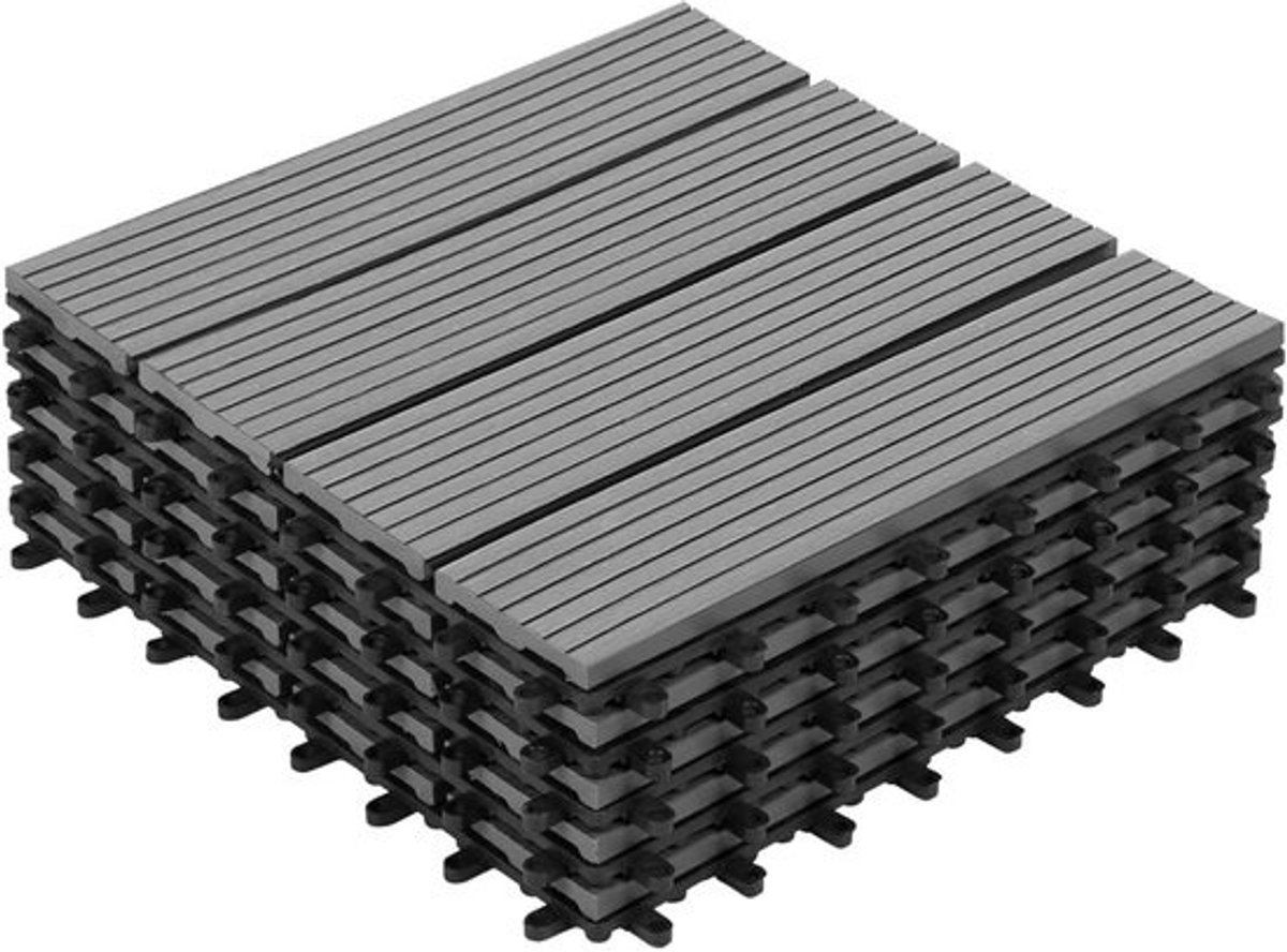 Set van 5 Composiet Terrastegels voor Buiten, Houtlook, Grijs, 30x30 cm