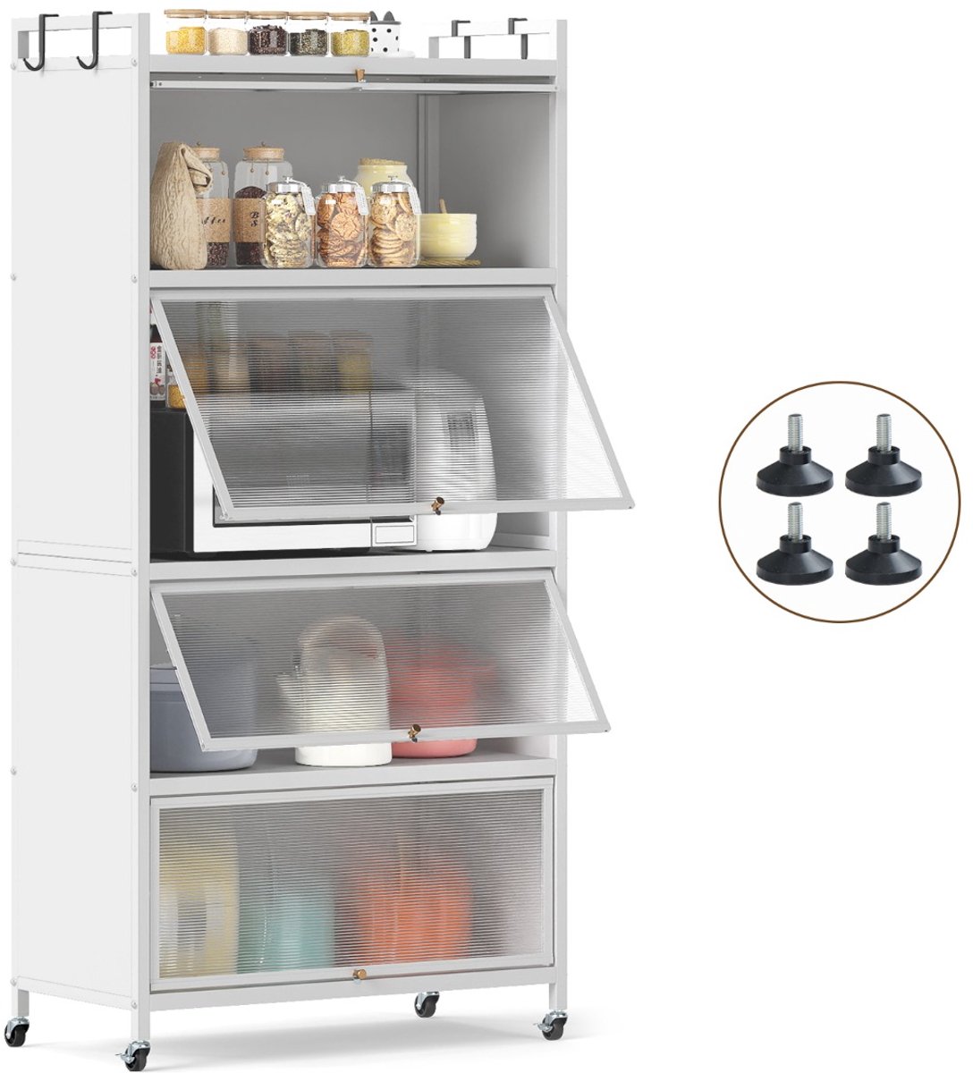 SureDeal® - Keukentrolley - Niveaus - Wieltjes Vrijstaande Hoge - 80,5x40x162 cm - Wit