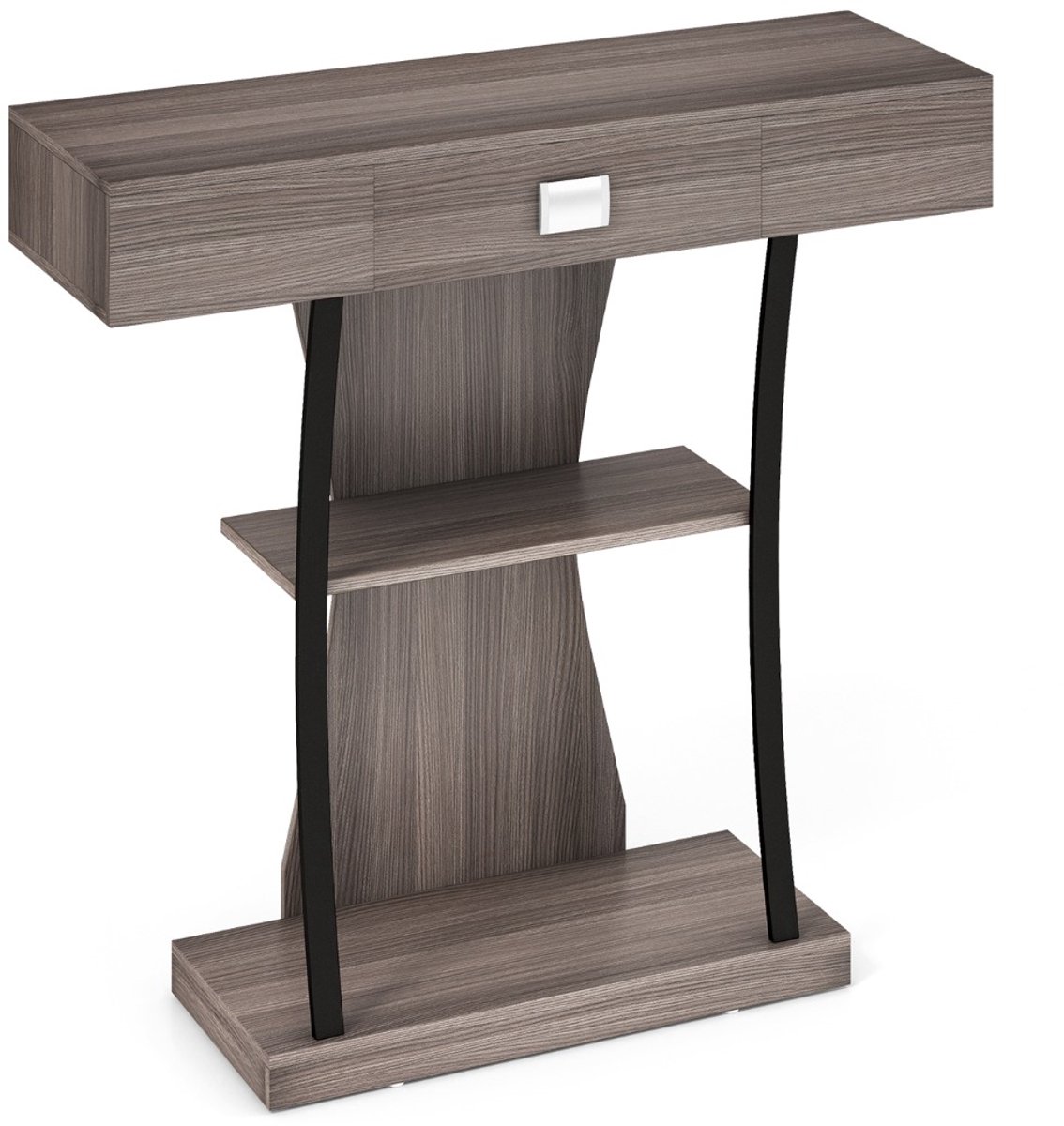 SureDeal® - Consoletafel - Vormige Achterbanktafel - Lade Legplanken - Dubbele Anti Kantelsets - Woonkamer Zwart - Grijs - 91x30x88 cm