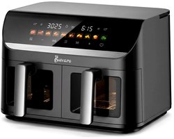 BUVARO Dual Zone Airfryer XXL 11L – 2 x 5,5L – 2950W – 10 Programma’s – DUAL & SYNC Finish – Kijkvensters – Zwart