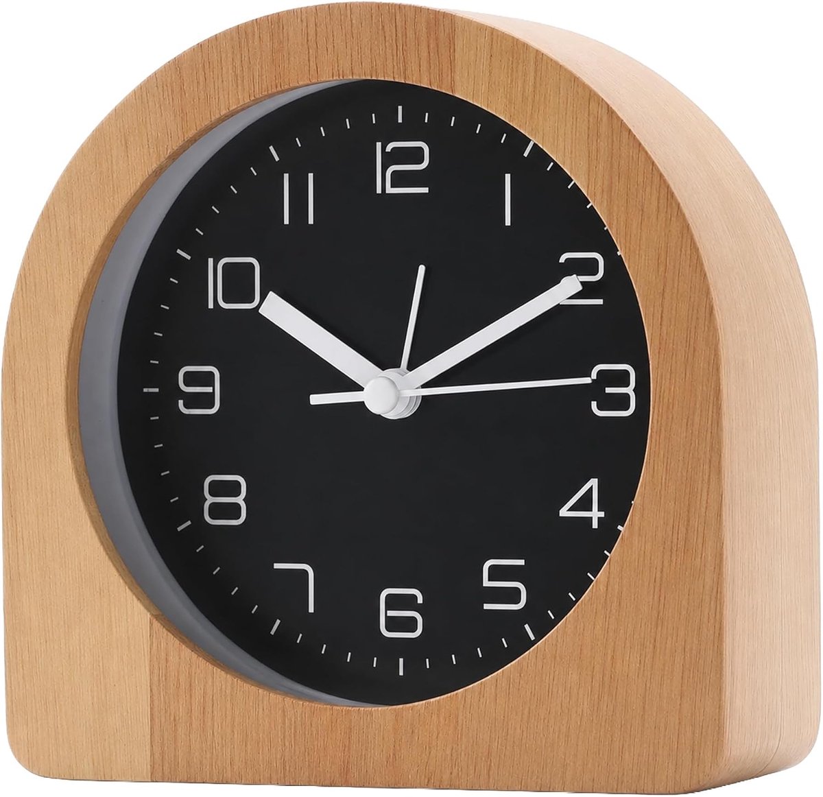 Stille analoge wekker van massief hout – minimalistische retrostijl, werkt op batterijen – geschikt voor kantoor, slaapkamer, school en nachtkastje - 5 inch