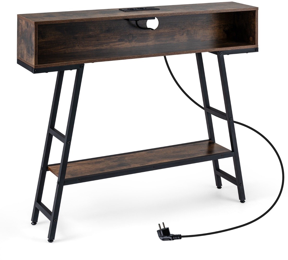 SureDeal® - Consoletafel - Console - Ledverlichting - Oplaadstation Traps Haltafel - Opbergruimte - 100x20x86,5 cm - Koffiebruin