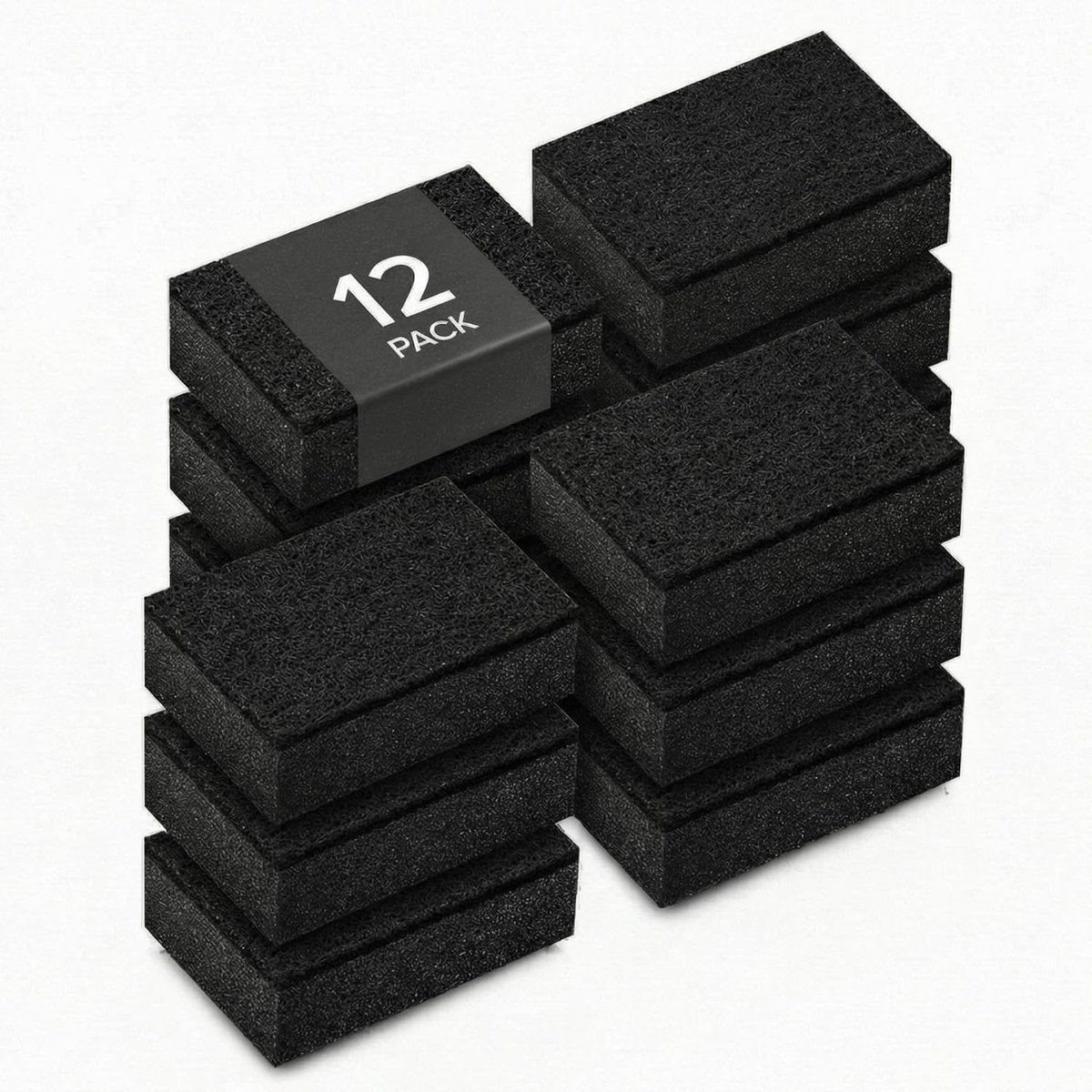 Schuursponsjes - zwarte zeewierspons - keukenspons - 12 stuks - spoelspons zwart - duurzaam en universeel inzetbaar - vaatspons - poetsspons - met schuurvlies - voor afwas en pannen