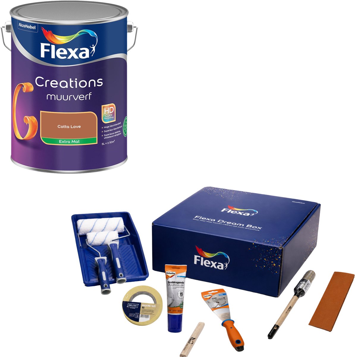 Flexa Dream Box & Creations Muurverf - Extra Mat - Cotta Love - 5 L - Bundel