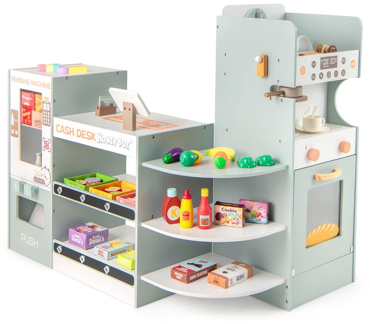 SureDeal® - Rollenspell - Kruidenierspeelset - Kinderen Houten Supermarkt - Automaat Kassa Koffiezetapparaat - 95x61x83 cm - Grijs