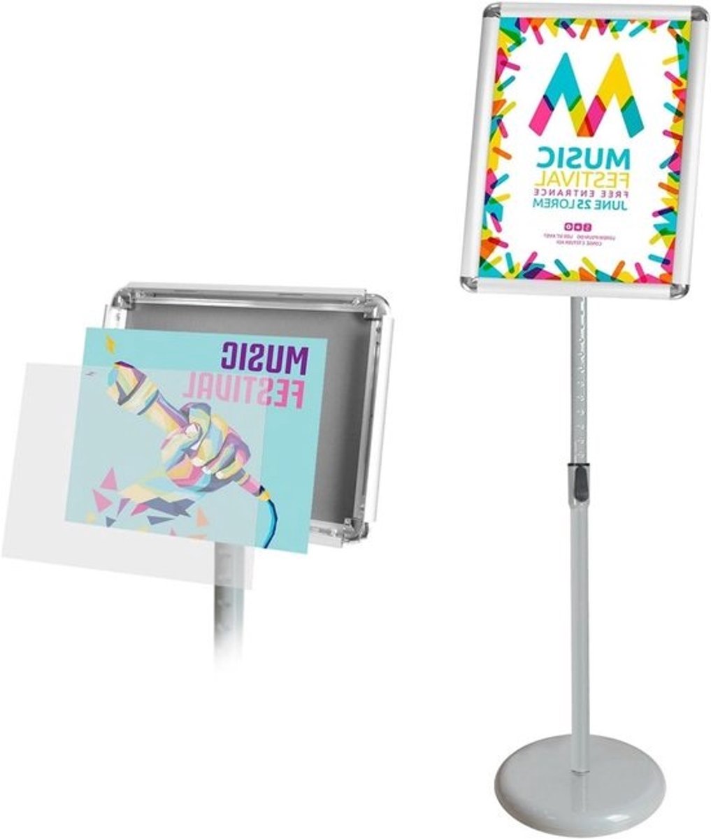 Voetstuk Bordhouder - Posterstandaard Klikframe - Reclame Tonen - Verstelbare Kijkhoek - 28 x 47 cm - Zilver