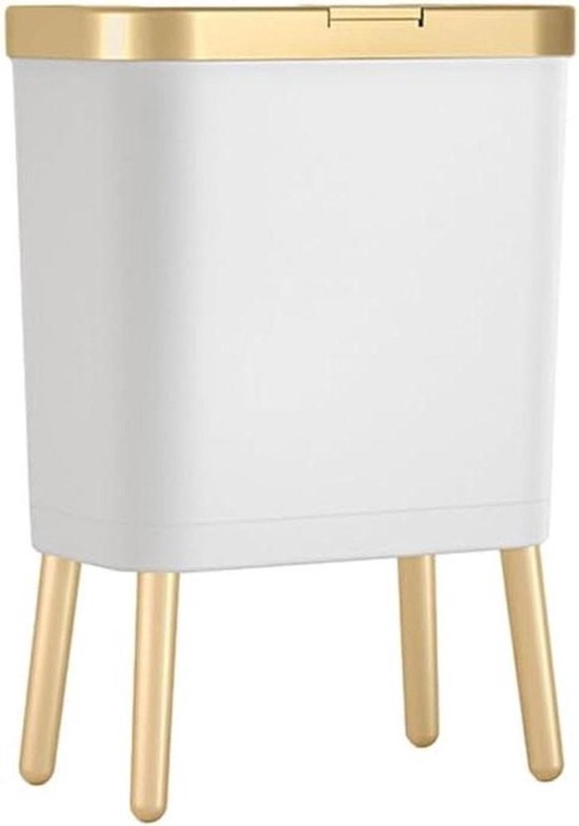 Slanke Vuilnisbak - Afvalbak met Deksel - Huishoudelijk Afval Beheer - Ruimtebesparend Profiel - 15L 33.2*19.6*48.5cm - Wit Goud