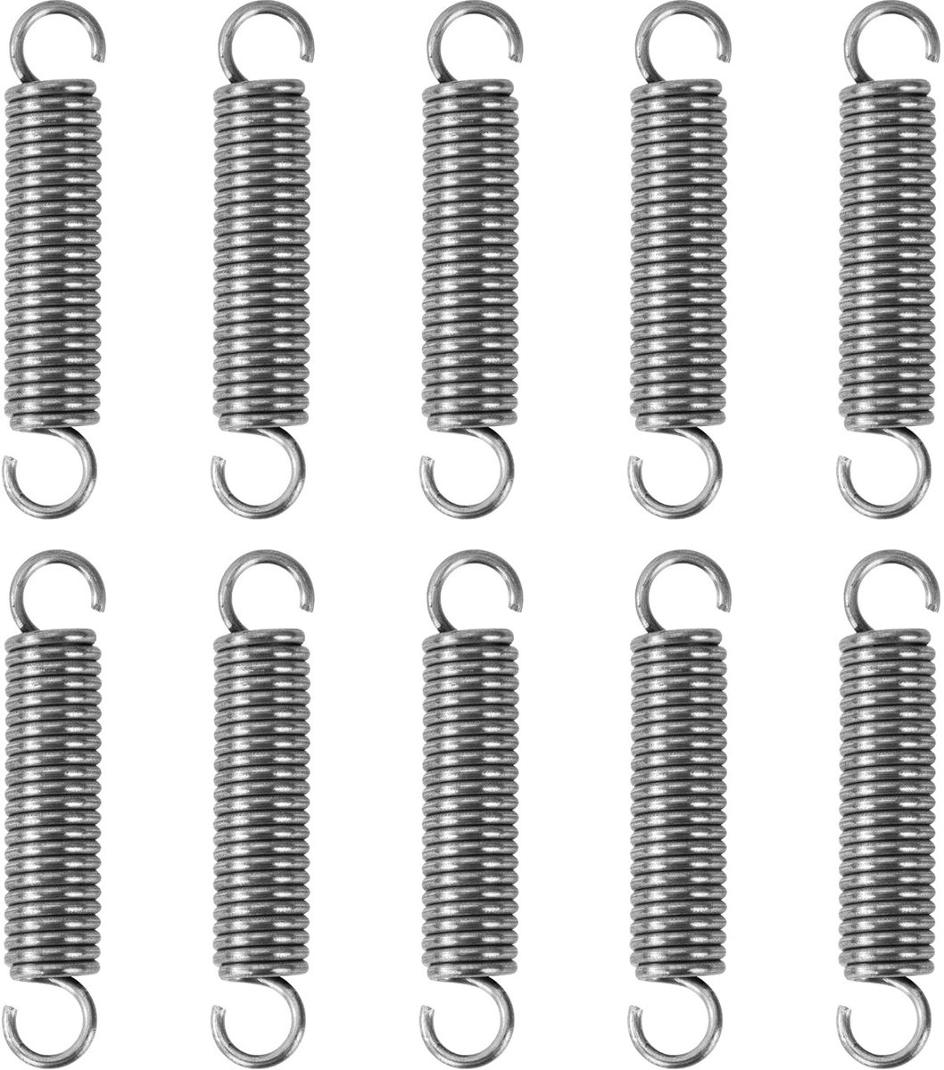 Rvs Tension Springs met Haak, 40 mm, 8 mm Buitendiameter, 1.2 mm Draad, 10 Stuks, Ideaal voor Klussen, Hobby en Mechanische Toepassingen