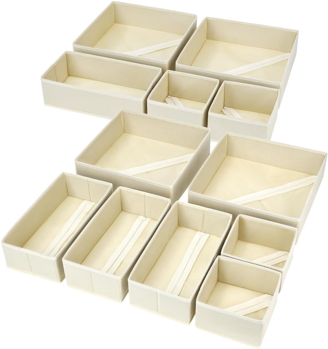 Opbergbox met vakjes, opbergbox, kleding organizer – 12 stuks opvouwbare stoffen opbergdozen voor kast, lade, kleding, ondergoed, bh's, sokken en lingerie, beige 444