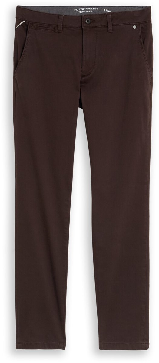 Tom Tailor - TTSIMON SLIM chino met gewassen look - Maat 38/36 - Dark Chocolate Brown