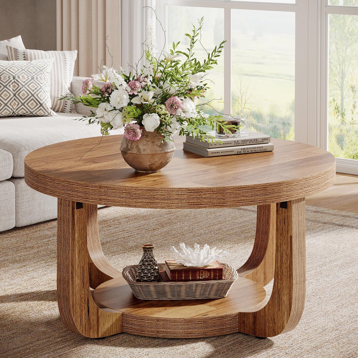 LITTLE TREE Salontafel - 80 x 80 x 41 cm - Ronde - 2‑Laags - Hout - Dik Tafelblad En Onderstel