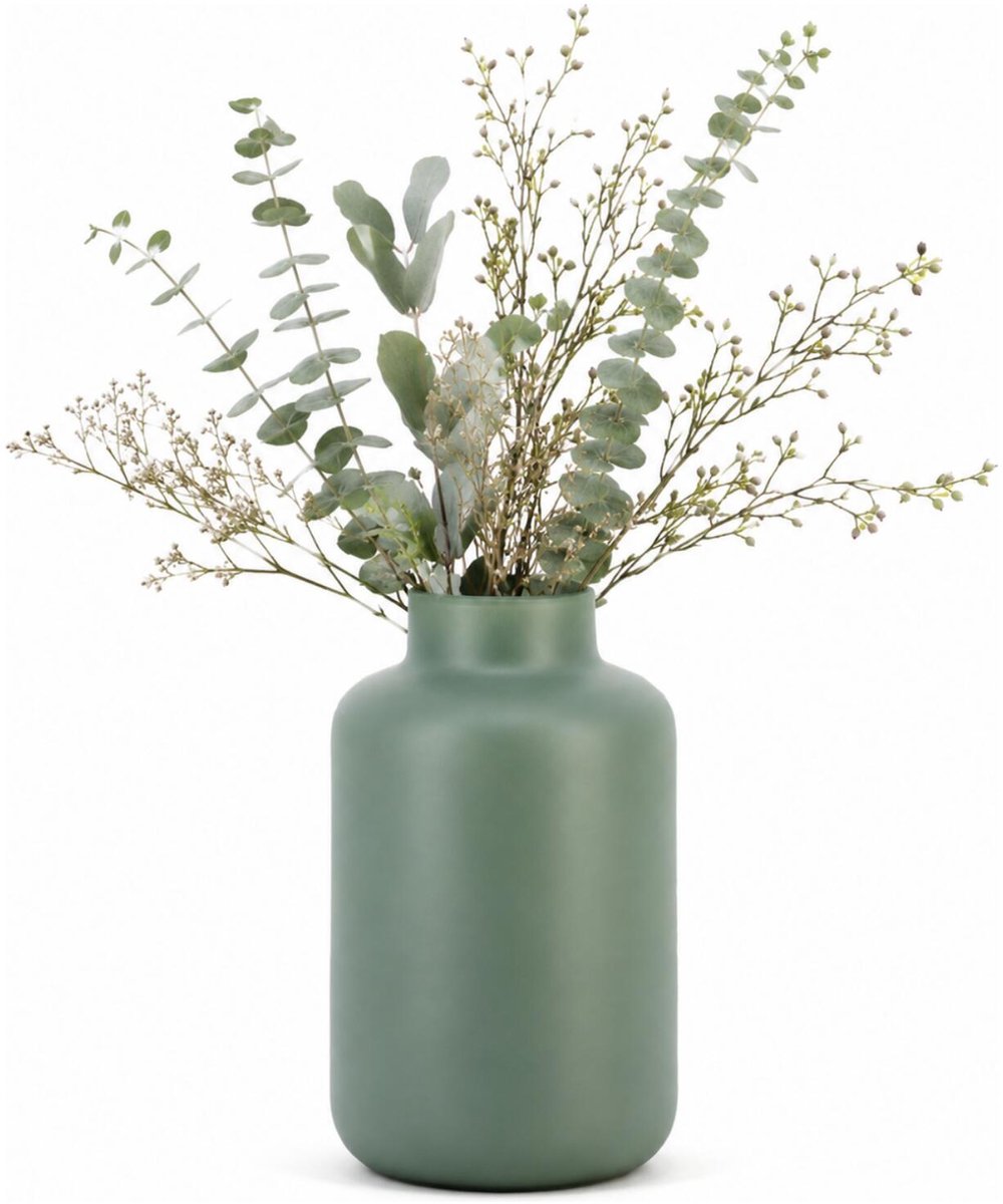 Floran Design bloemenvaas Santiago - groen - mat glas - 15 x 20 cm - glazen vazen Donkergroen