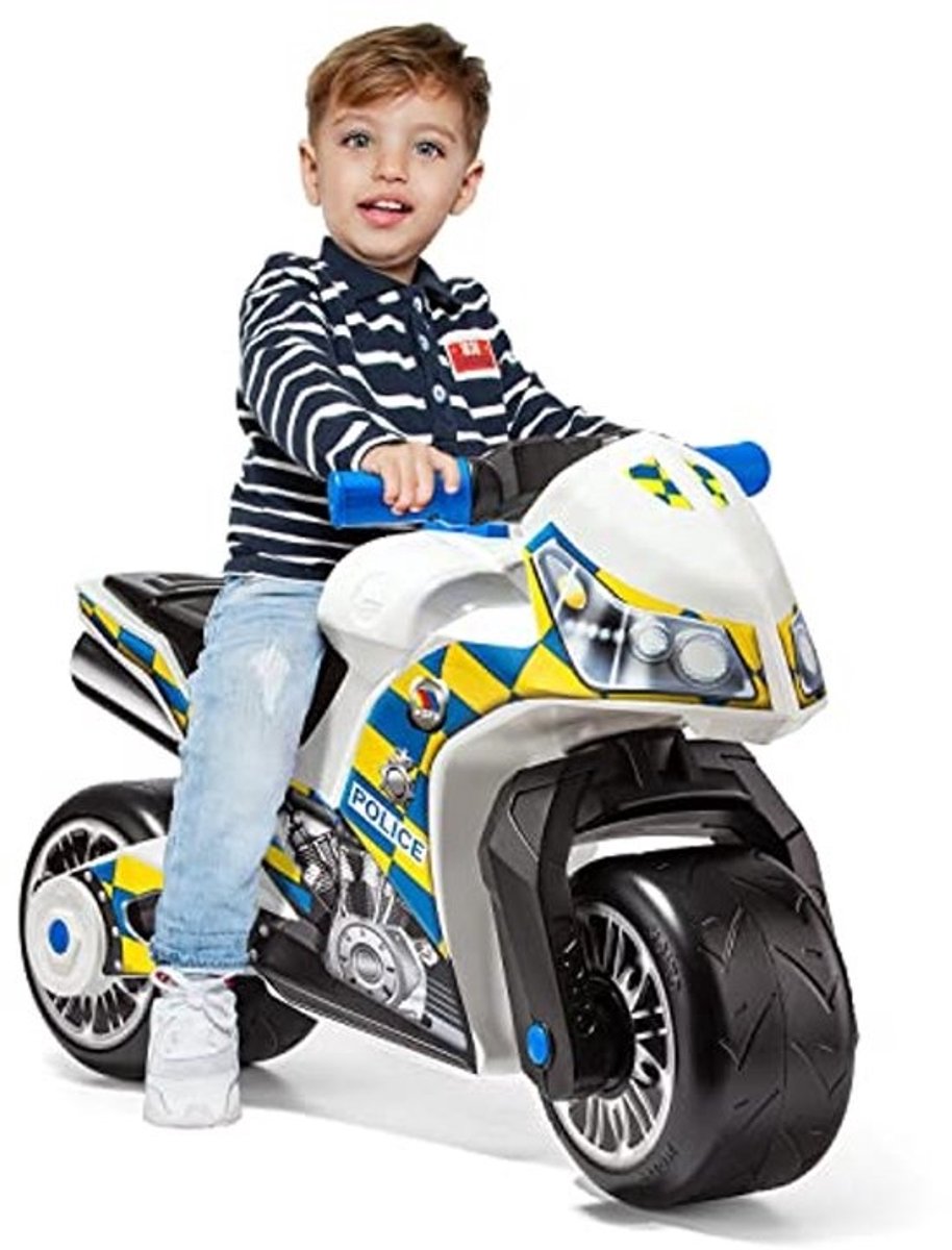 Molto motor cross ride-on bike, from 18 months onwards, off-road, high-tech toy decoration and desigfn, does not come off the ground. Sporty and unique design (Meerkleurig - Police White)