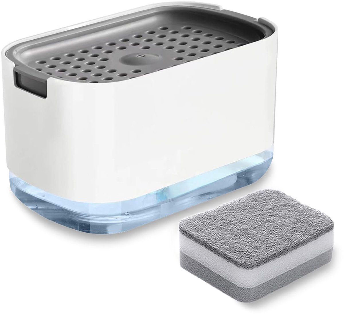 Afwasmiddeldispenser met Sponsjeshouder - Met Pompsysteem - Voor Keuken en Badkamer - Wit