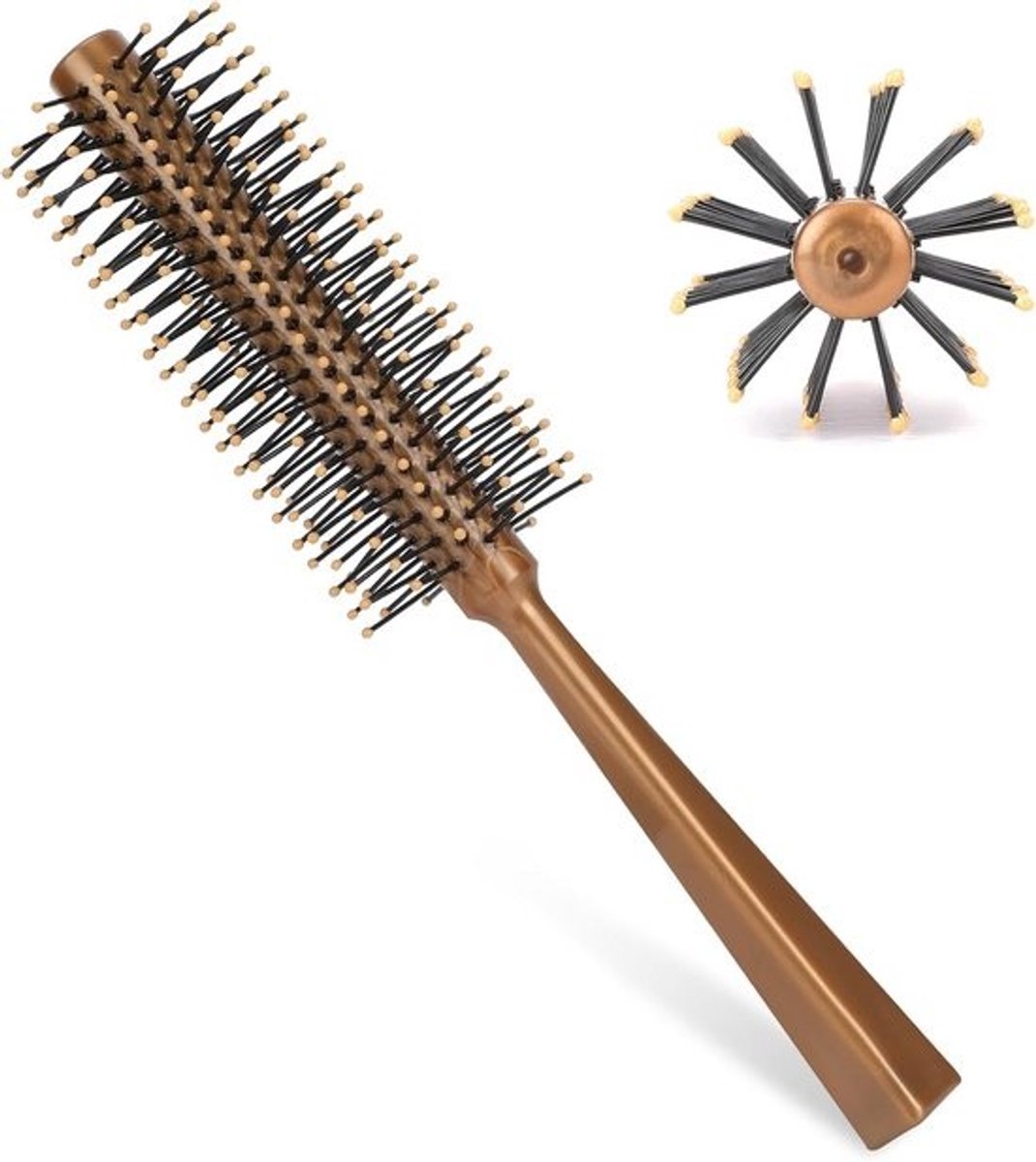 Kleine ronde borstel, ronde haarborstel voor föhnen met nylon borstelharen draagbare gouden rolborstel, 1 inch mini quiff roller voor vrouwen kort lang haar dun haar krullende pony mannen baard