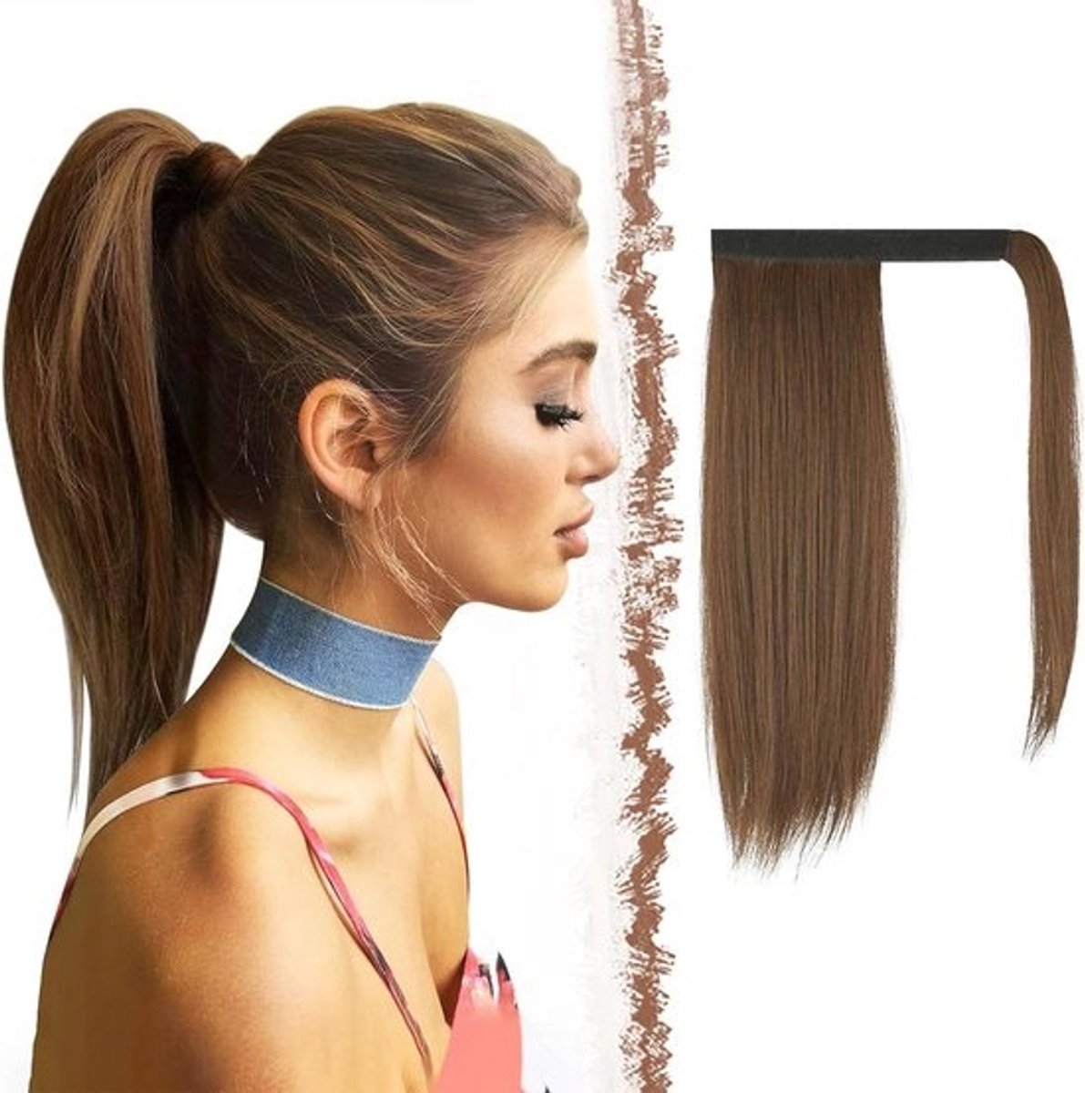 Straight Ponytail Extensions - Clip in Haar Extensions voor Vrouwen - Brown Mix Maroon - 35cm