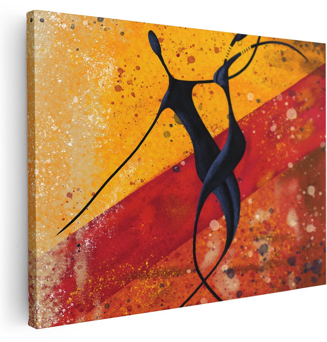 Artaza Canvas Schilderij Abstracte Kunst - Dansend Afrikaans Paar - 160x120 cm - Groot - Wanddecoratie Woonkamer - Schilderijen - Muurdecoratie