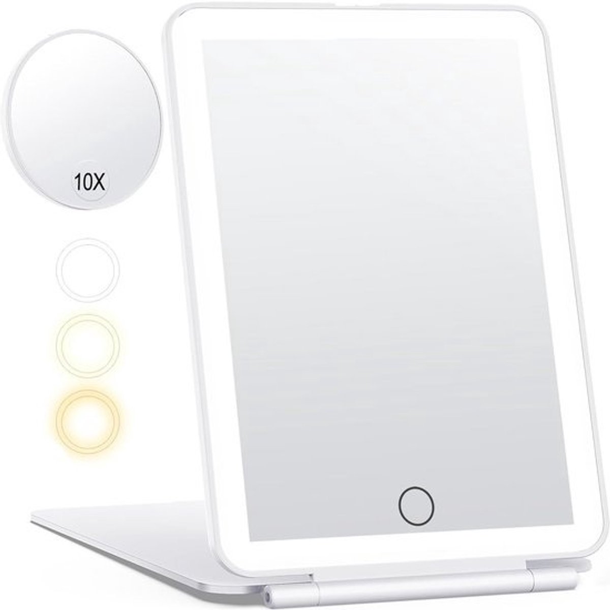 Draagbare Make-up Spiegel - Verlichte IJdelheid - Zelf Verzorgen - Instelbare LED Kleuren - Compact Formaat - Wit