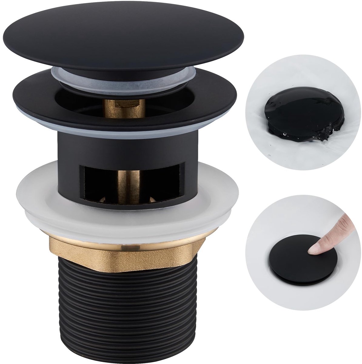 Afvoergarnituur - Pop-Up met Overloop - Voor Wastafel - Zwart 1 1/4 inch