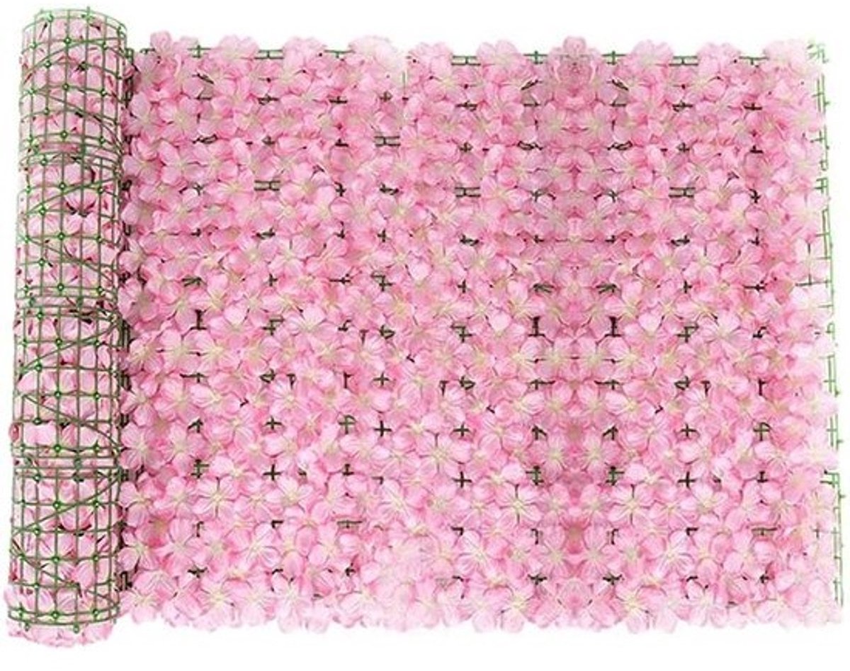 Kunstmatige Bloem Hek - Privacy Scherm - Tuin Decoratie - Realistische Bloembladen - 50x100CM - Roze