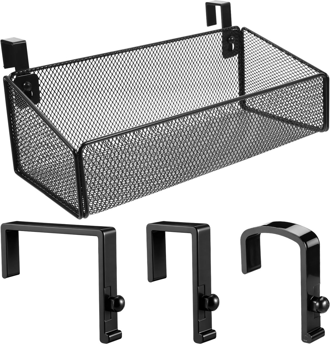 Metalen Bed Organizer - Ophangmand met 3 Afneembare Haken - Voor Slaapkamer, Studentenkamer en Huishouden - Zwart