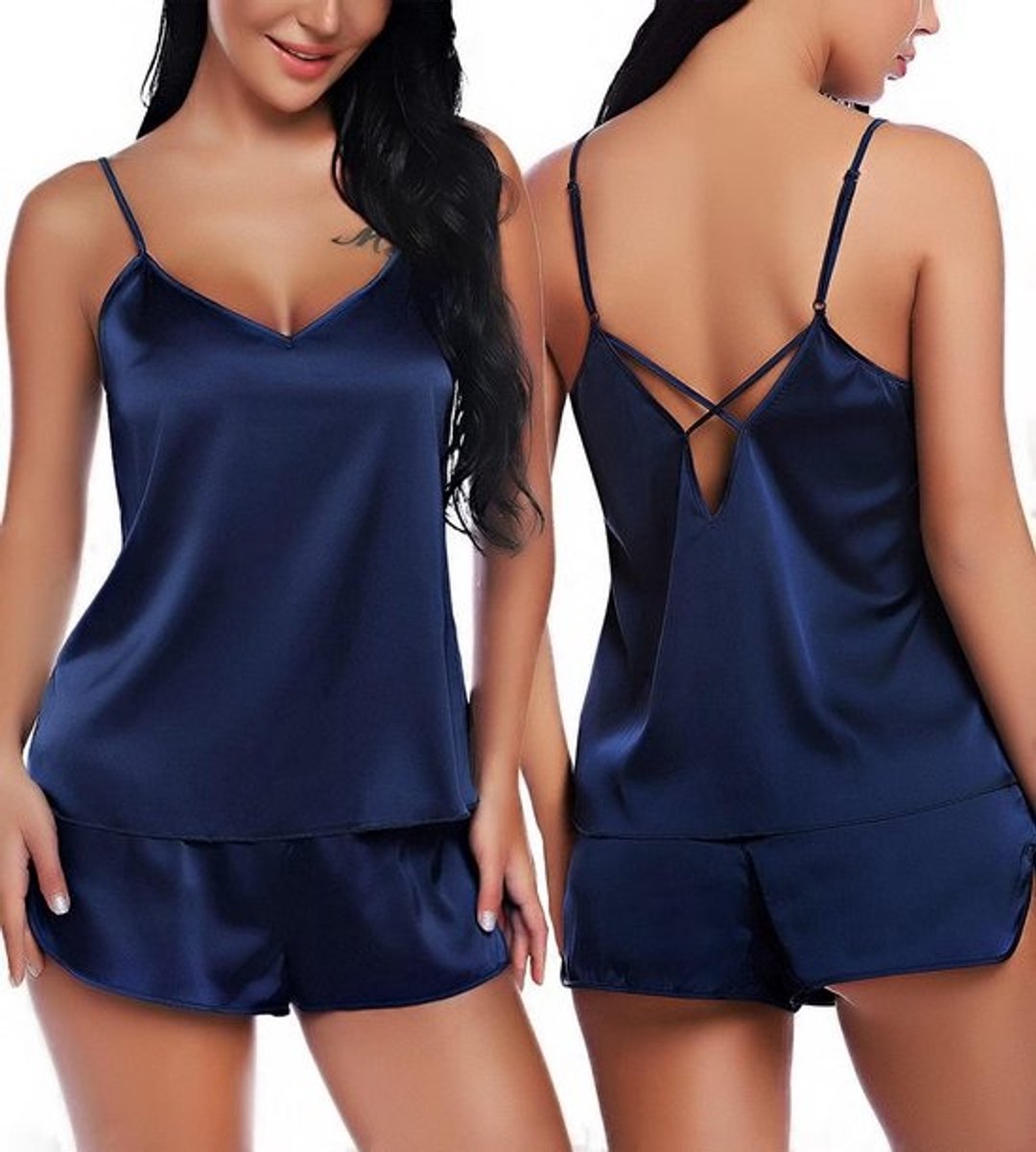 Satijnen lingeriepyjama met V-hals voor dames