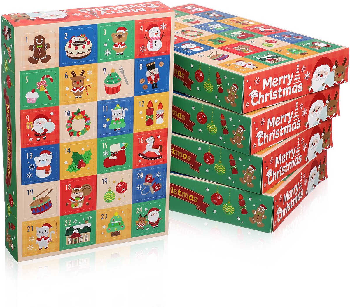 5-delige adventskalender met vakjes, lege papieren kerstcadeauverpakkingen om zelf te vullen, feestelijke kalendercadeauverpakking voor snoep, kerstfeestjes en
