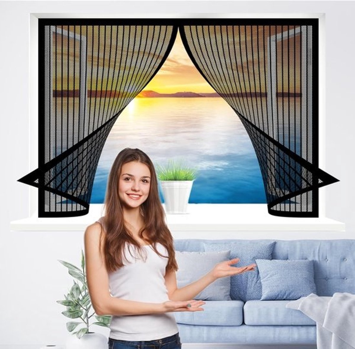 Magnetisch Schermvenster - Insectengaas Gordijn - Buiten Zomer - Makkelijk Installeren - 190 x 225 cm - Zwart