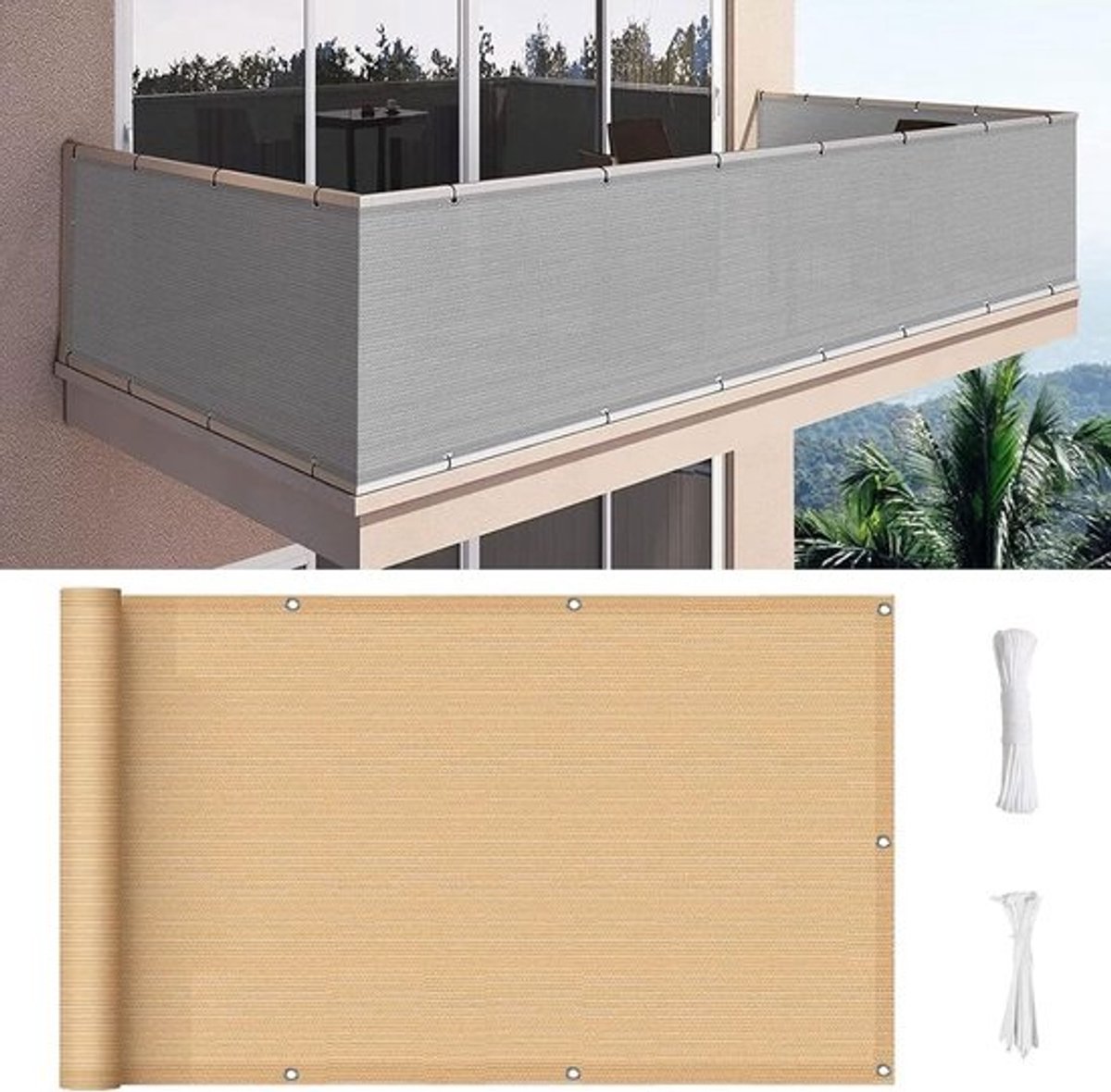 Balkonscherm - Privacy Scherm - Buiten Leven - Weerbestendig Materiaal - 120 x 400 cm - Beige