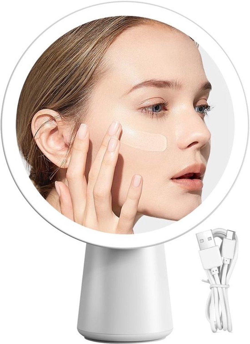Make-up Spiegel - Verlichte Spiegel - Dagelijkse Make-up - Oplaadbaar & Dimbaar - 7.6 Inch - Wit