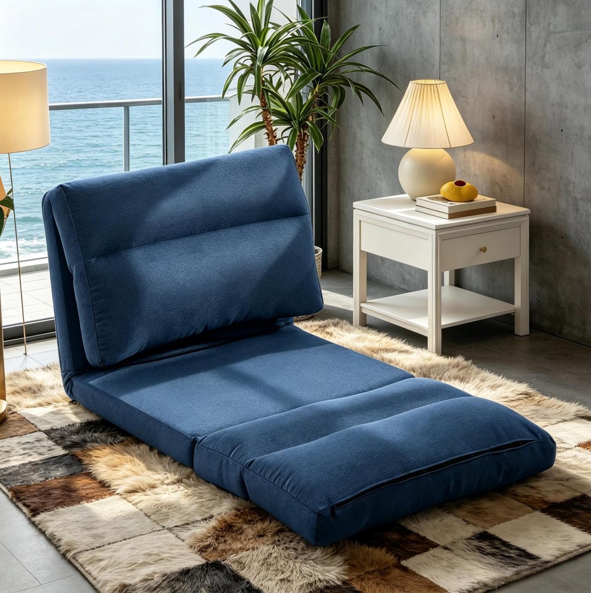 COVREO Chaise longue 70 x 72 x 56 cm blauw stof metalen frame - verstelbaar en uitklapbaar