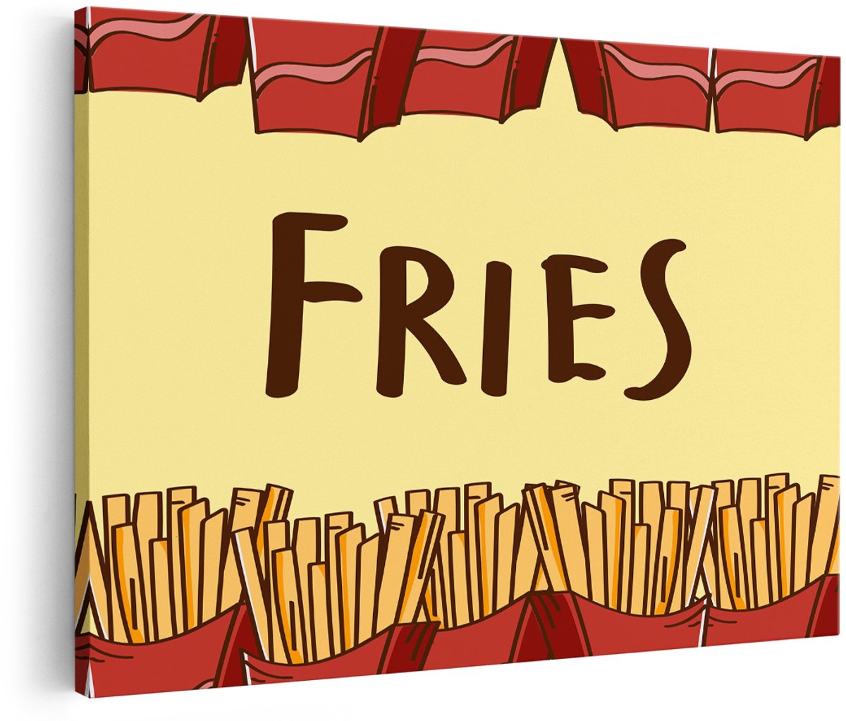 Artaza Canvas Schilderij Friet - 180x120 cm - Groot - Wanddecoratie Keuken - Muurdecoratie Tekst - Decoratie Fastfood Illustratie