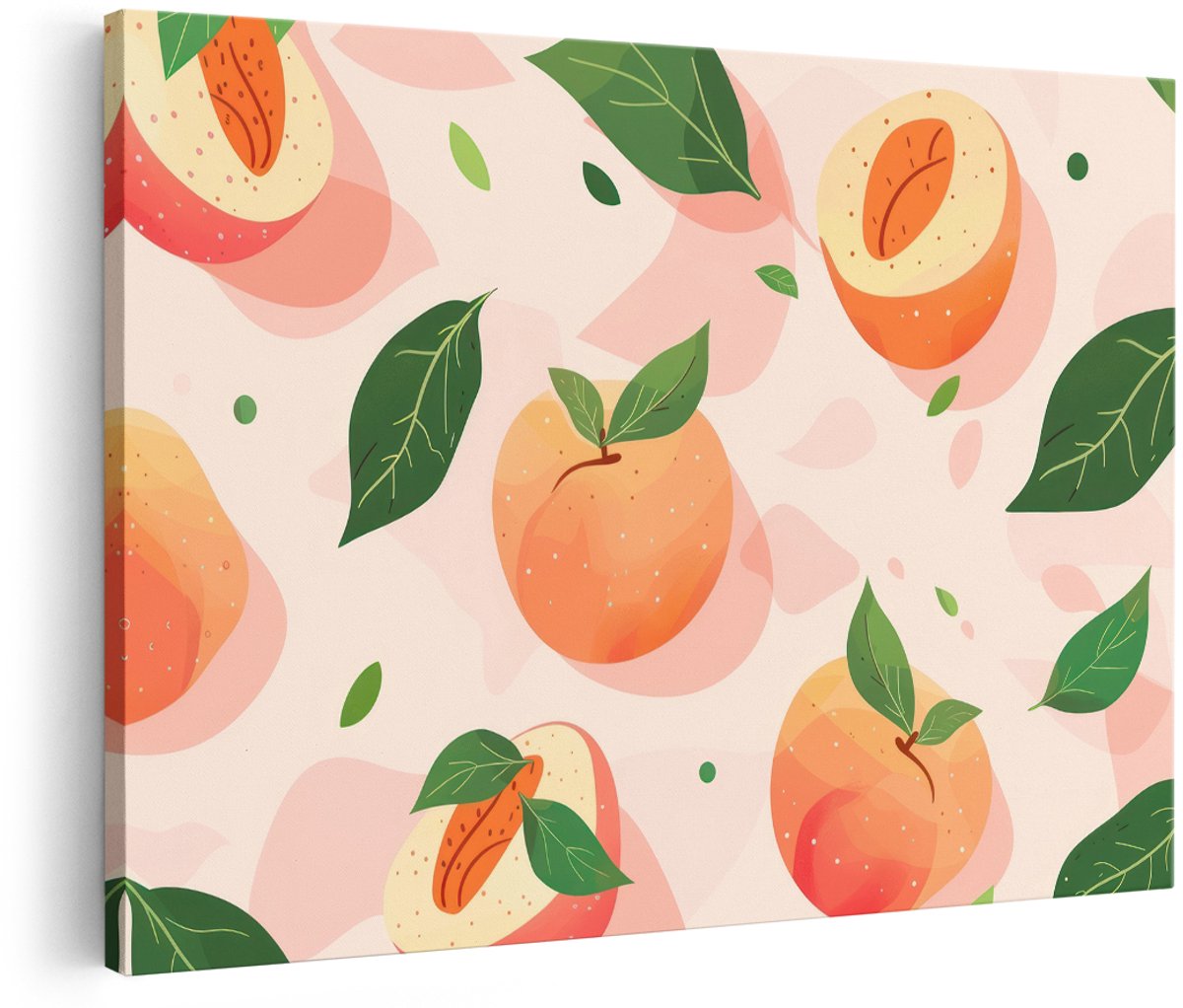 Artaza Canvas Schilderij Perziken - 180x120 cm - Groot - Wanddecoratie Fruit - Muurdecoratie Botanisch - Decoratie Keuken - Roze