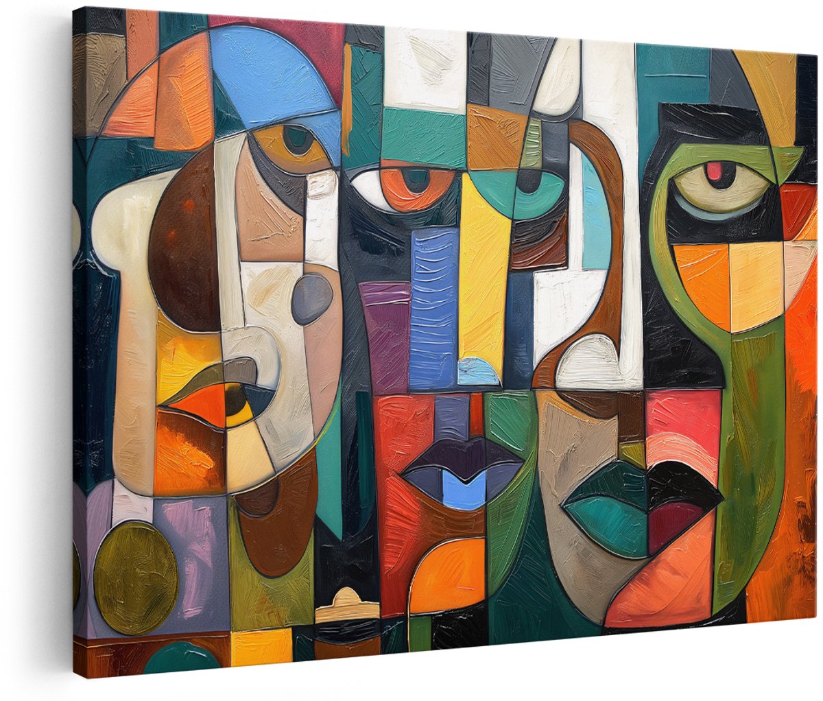 Artaza Canvas Schilderij Abstracte Gezichten - 180x120 cm - Groot - Wanddecoratie Abstract - Muurdecoratie Modern - Decoratie Kubistisch Kleurrijk