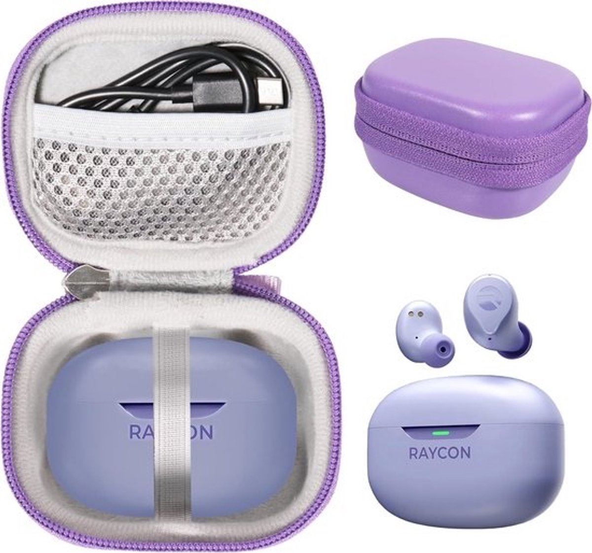 Hoesje voor Raycon Everyday Oordopjes 2024 - Compact Beschermhoesje met Polsband voor True Wireless In-Ear Buds (Paars)