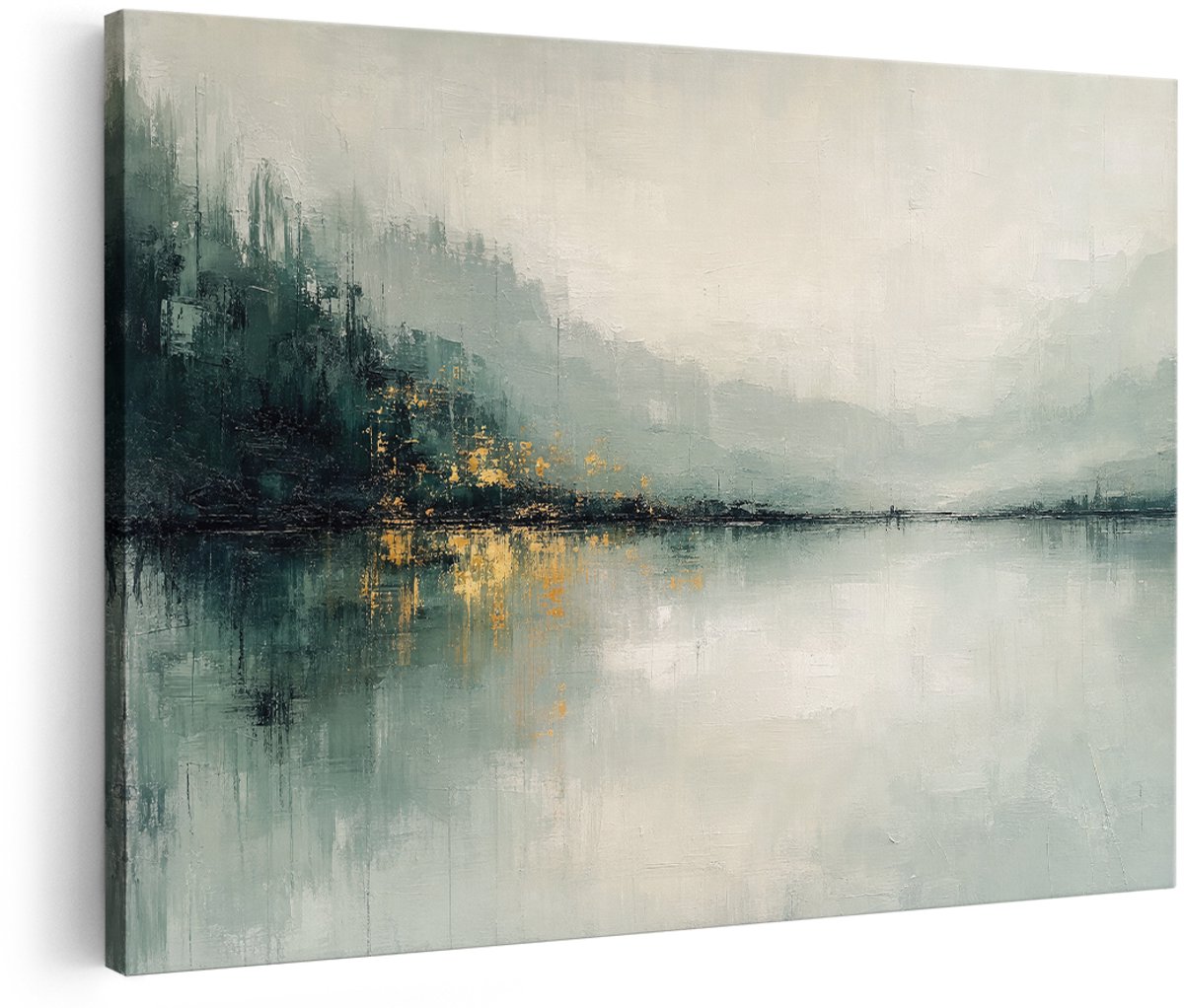 Artaza Canvas Schilderij Abstract Groen En Goud - Moderne Kunst - 180x120 cm - Groot - Wanddecoratie Woonkamer - Schilderijen - Muurdecoratie