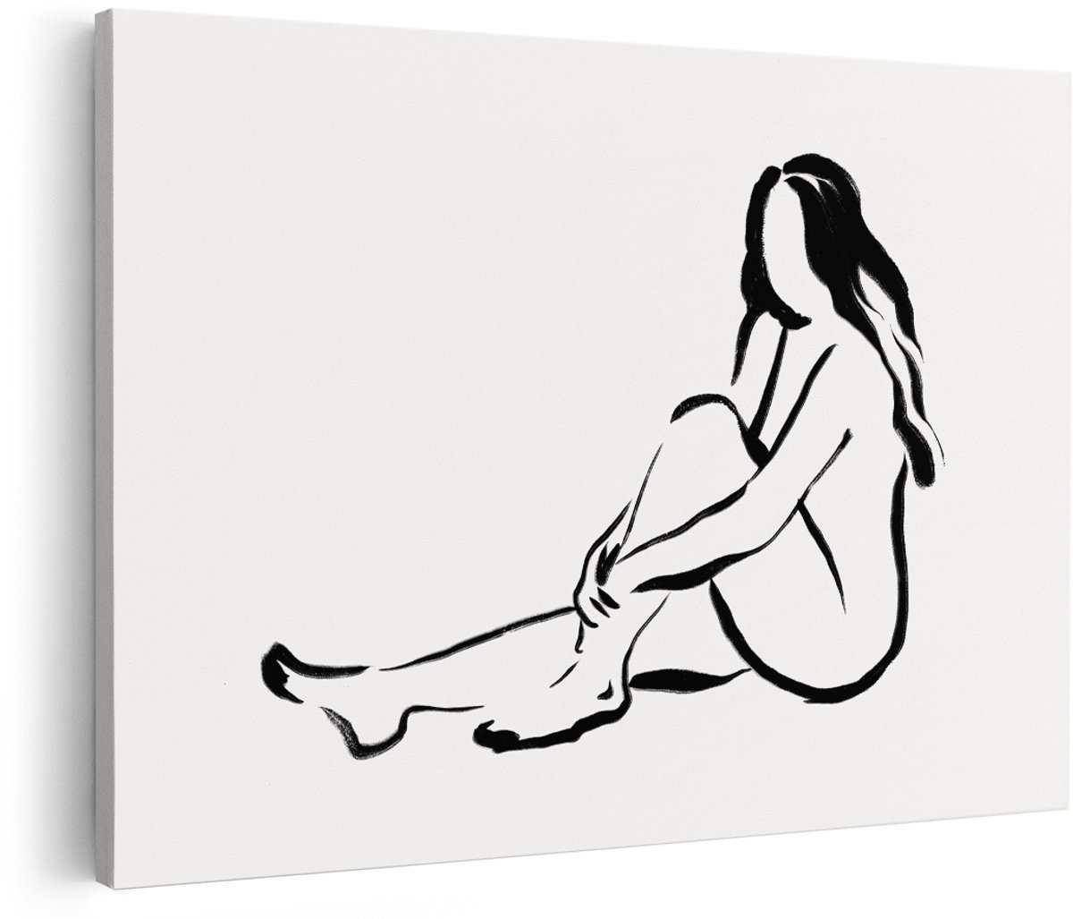Artaza Canvas Schilderij Vrouw - 180x120 cm - Groot - Wanddecoratie Line Art - Muurdecoratie Zwart Wit - Decoratie Slaapkamer - Abstract