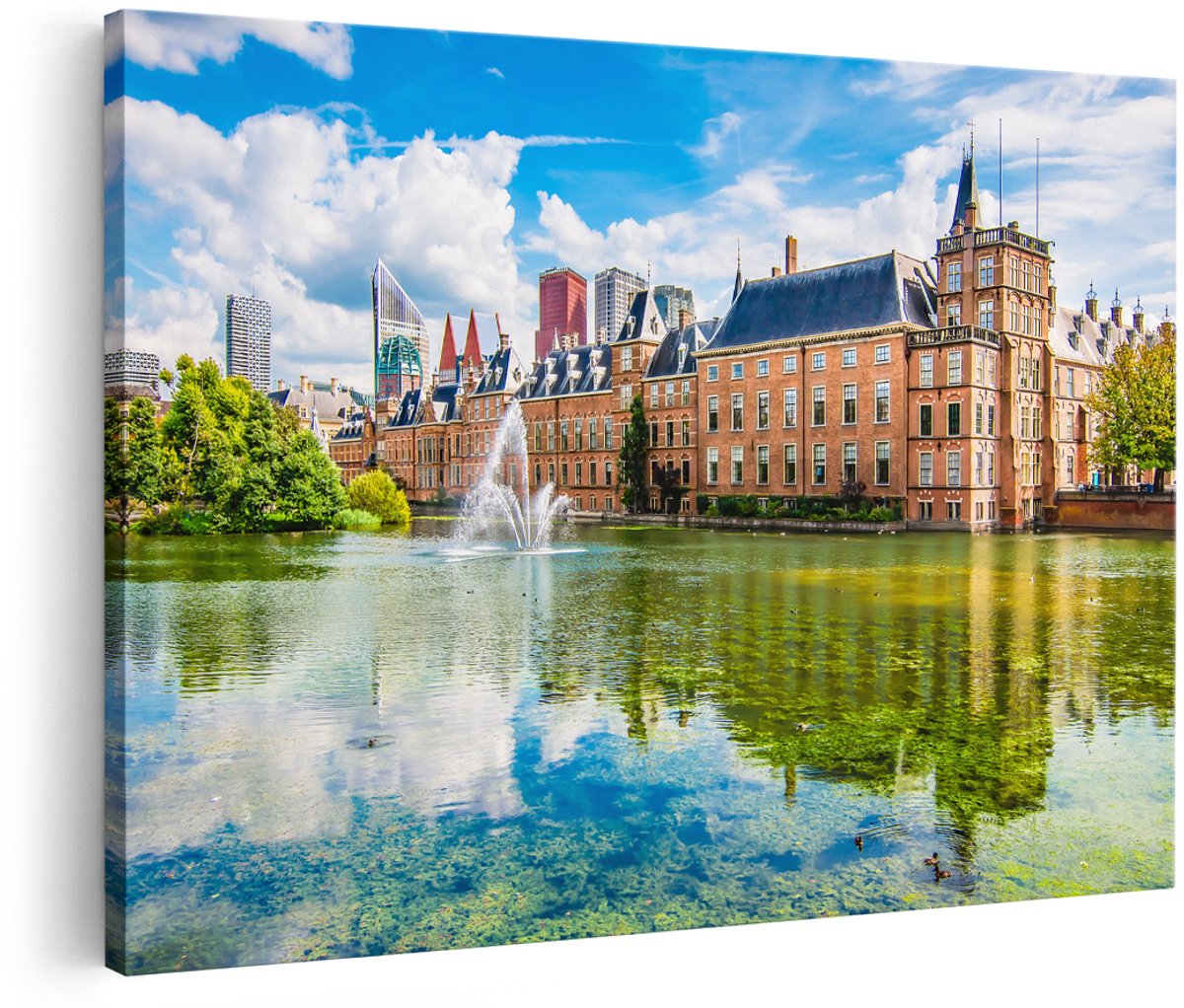 Artaza Canvas Schilderij Binnenhof met het Hofvijver in Den Haag - 180x120 cm - Groot - Foto Op Canvas - Wanddecoratie Woonkamer