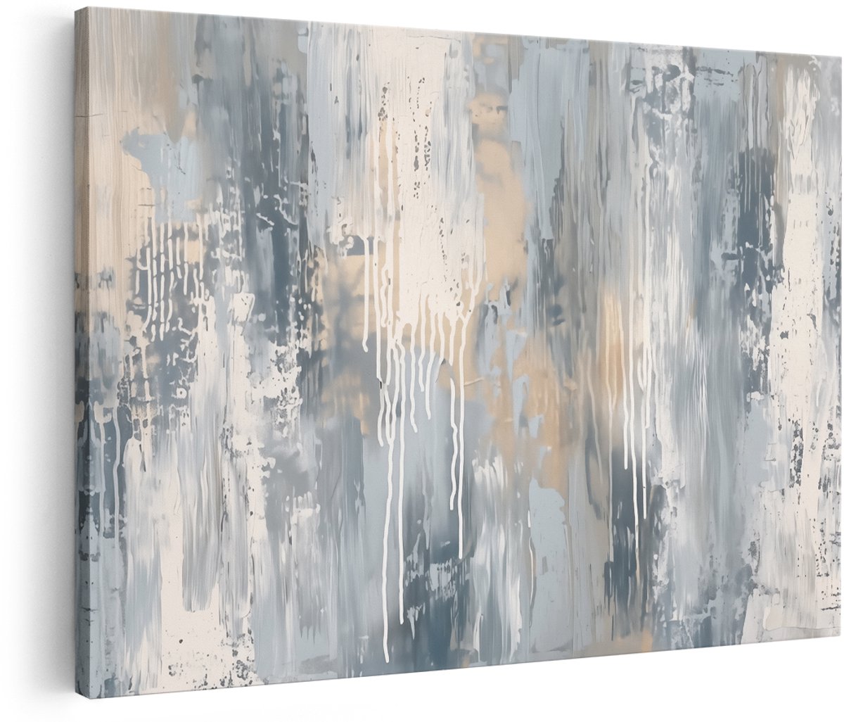 Artaza Canvas Schilderij Abstract Kunstwerk in Blauw en Beige - 180x120 cm - Groot - Wanddecoratie Woonkamer - Schilderijen - Muurdecoratie