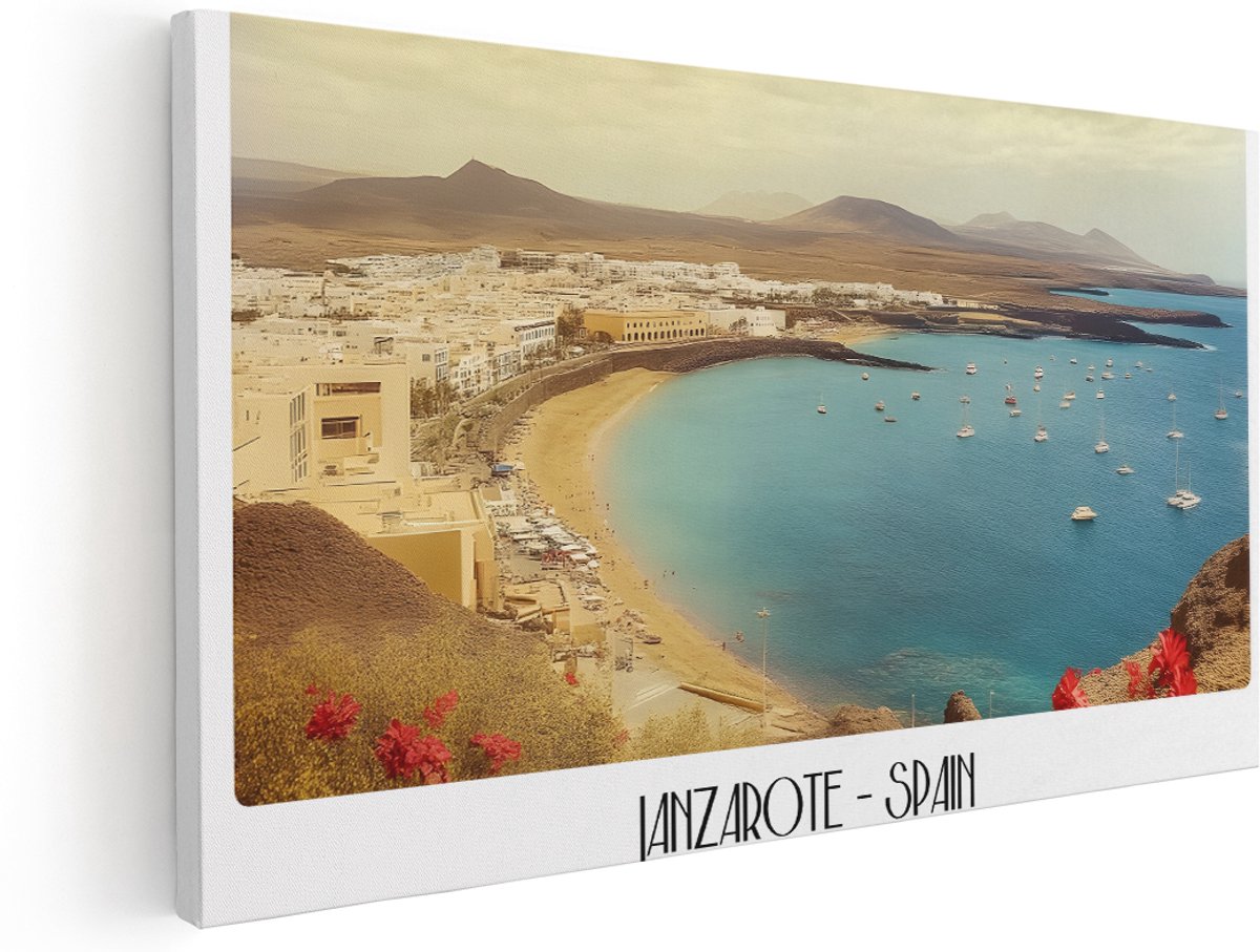 Artaza Canvas Schilderij Baai Lanzarote - 180x90 cm - Groot - Wanddecoratie Kustlandschap Spanje - Muurdecoratie Zee - Schilderijen Op Canvas