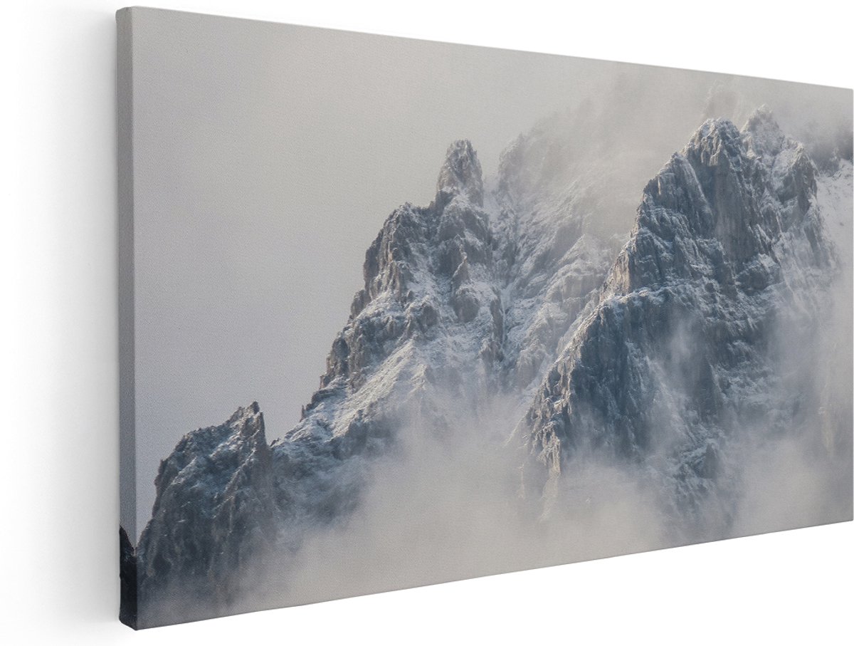 Artaza Canvas Schilderij Berglandschap - 180x90 cm - Groot - Wanddecoratie Natuur - Muurdecoratie Mist - Schilderijen Op Canvas Bergen