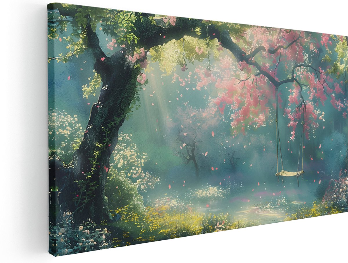 Artaza Canvas Schilderij Bloesemboom - 180x90 cm - Groot - Wanddecoratie Lentelandschap - Muurdecoratie Bloemen - Kamer Accessoires